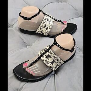 DONALD J. PLINER Lacysp Black T-Strap Snake Slingback Sandals Womens Shoes 8.5